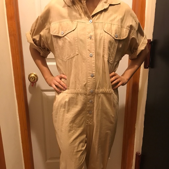 Denim - Tan utility romper